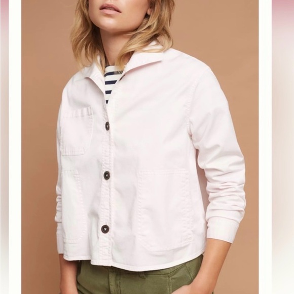 Anthro CHINO Light Pink Swing Jacket Cropped Chore Jacket Cotton Stretch S - Picture 2 of 4